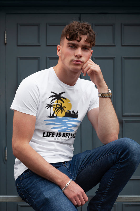 Short Sleeves White Printed T Shirts